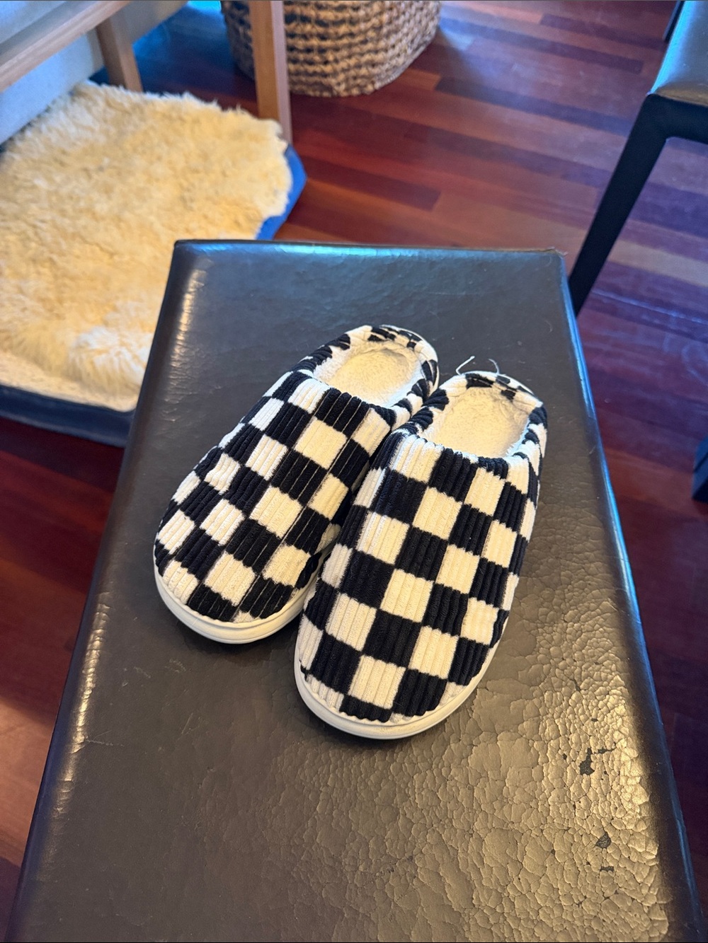 Black and White Checkerboard Slippers